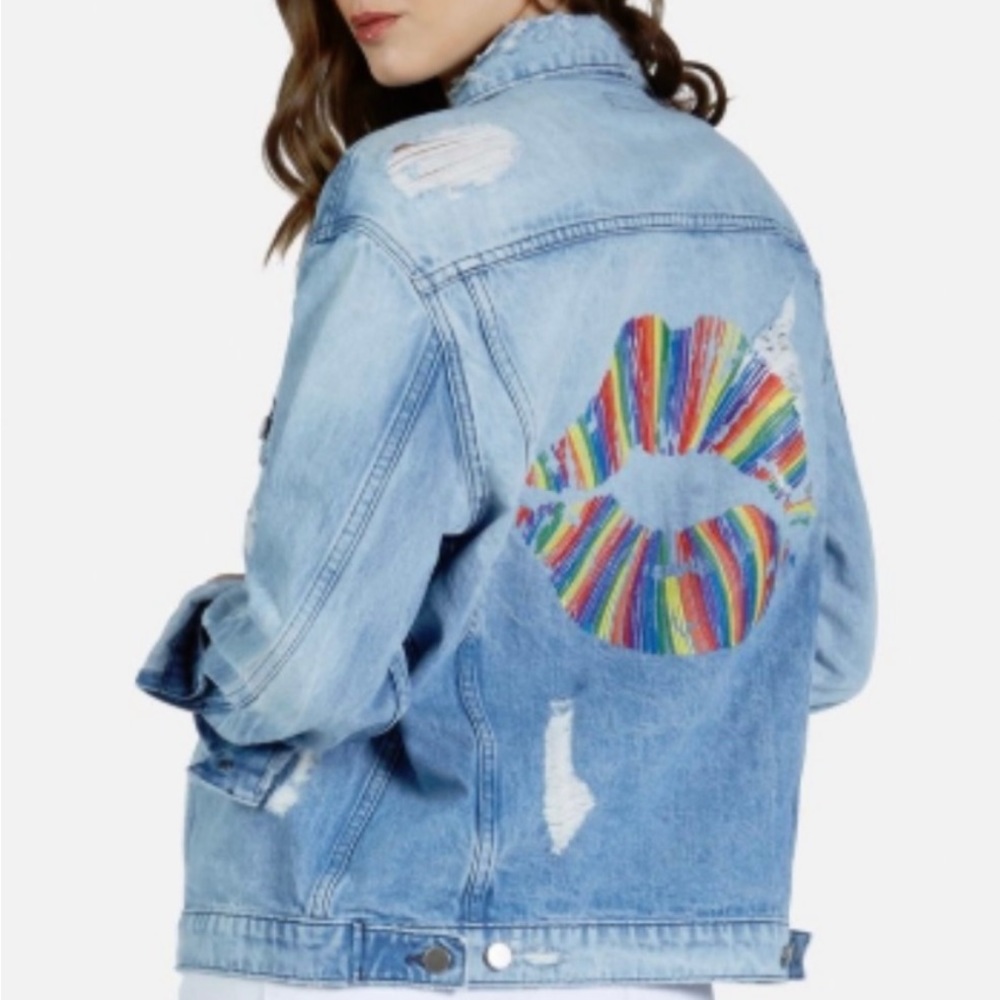 Lauren Moshi rainbow lips denim jacket